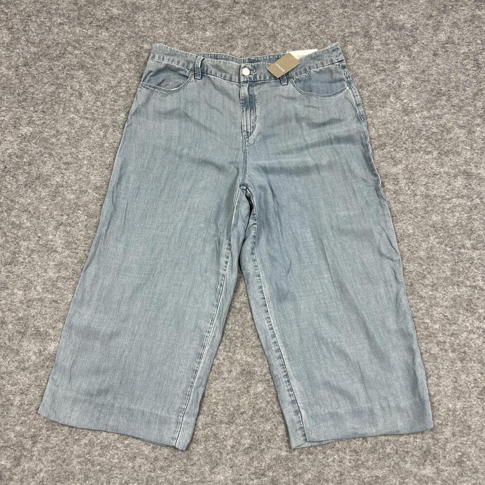 Chicos Pants Womens Medium 1 Blue Lyocell Wide Leg Crop Chambray Platinum